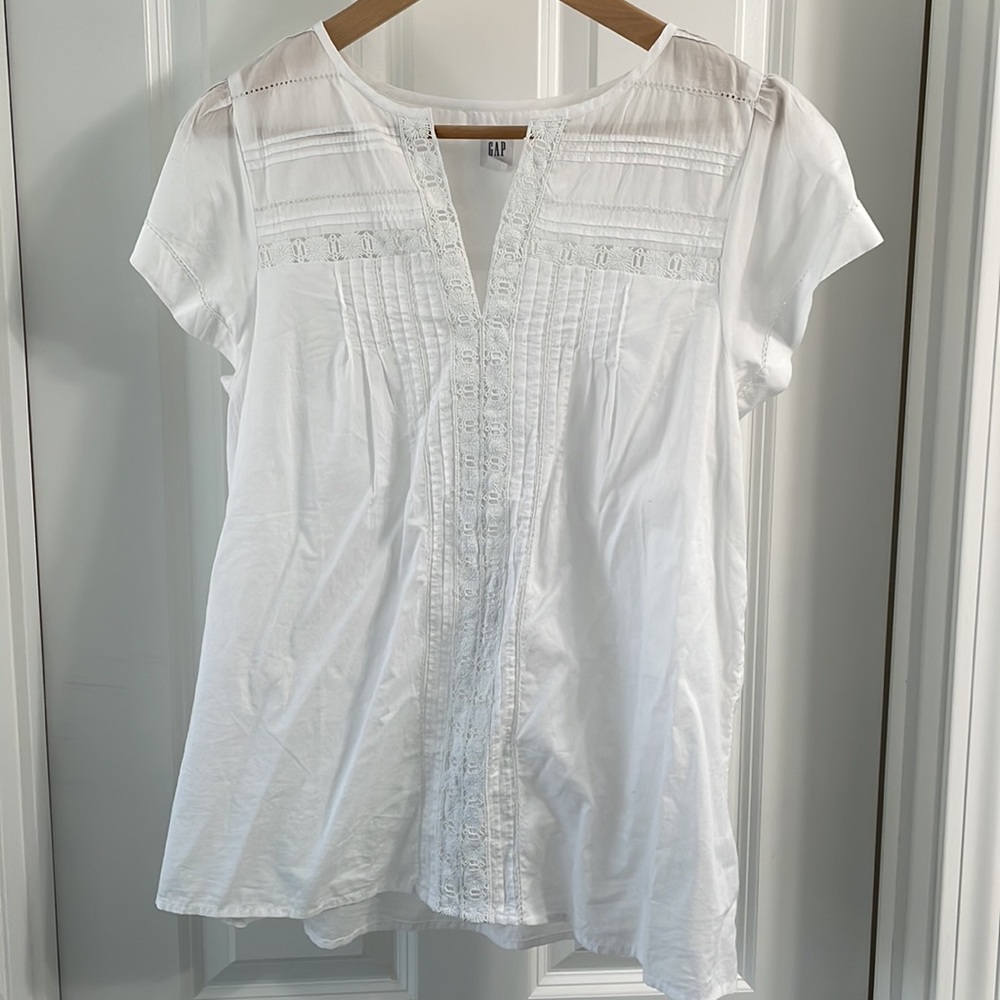 Gap - White Cotton shirt with lace detailing - Small Tall - Picture 13 of 13